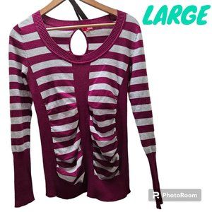 Bongo Junior Large Long Sleeve Stripe Keyhole Sweater Ruching Y2k 90s Preppy